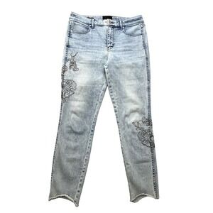 White House Black Market Skinny Jeans Womens 10‎ Beaded Embroidered 33x27